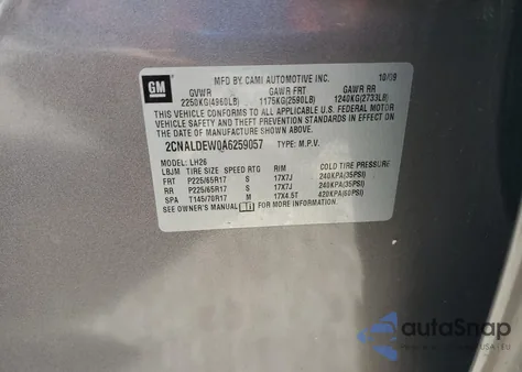 2010 Chevrolet Equinox Lt из США, поврежденный, VIN 2CNALDEW0A6259057